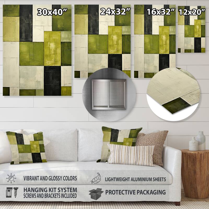 Designart "Green Eco Friendly Cubic Collage III" Solar Panels Metal Wall Art Green Wall Décor Industrial Metal Art Work