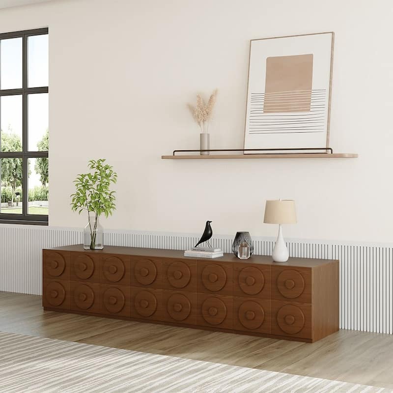 Modern 1-4 Pieces Modular Walnut Color Cabinets,TV Stands with Brown Solid Wood Veneer, Drawers & Caninets