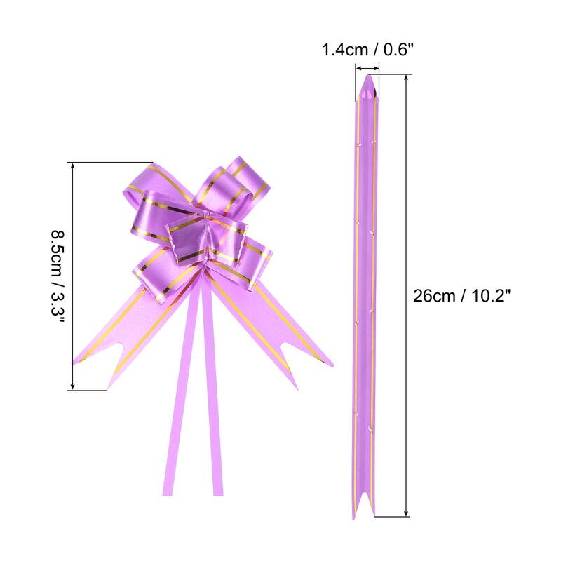 100Pcs 3.3inch Pull Bows Gift Wrapping Pull Bow Gold Thread Style - Light Purple
