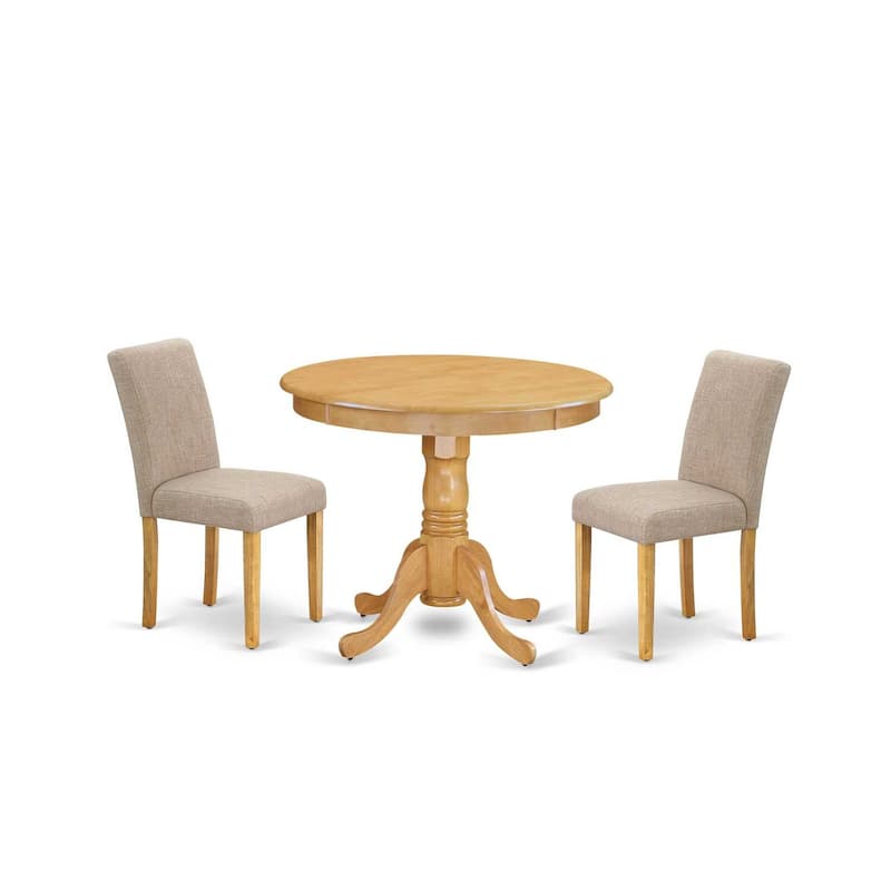 French Country Dinette Set - 3 Piece Table & Chair Set - Linen Fabric Dining Room Furniture