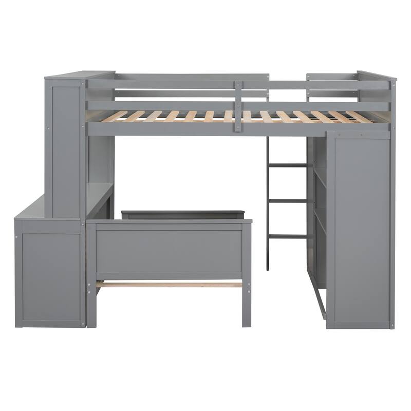 Loft Bed with a Stand-alone bed, Shelves, Desk and Wardrobe