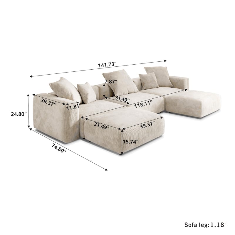 Modern Corduroy Upholstered Sofa, 4-seater, L-Shaped Sectional Sofa