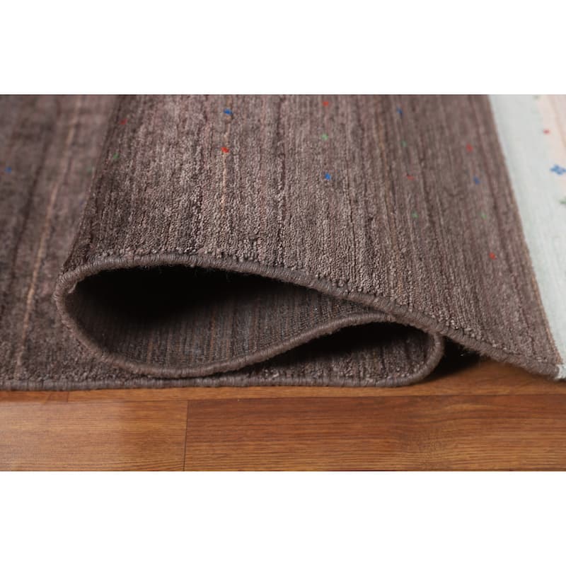 Tribal Brown Gabbeh Oriental Area Rug Handmade Wool Carpet - 8'1" x 9'8"