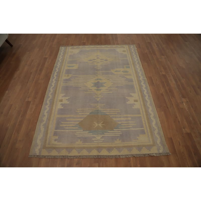 Hand Woven Oriental 100% Wool Carpet Southwestern Tribal Purples Kilim Area Rug - 6' 9'' X 4' 10''