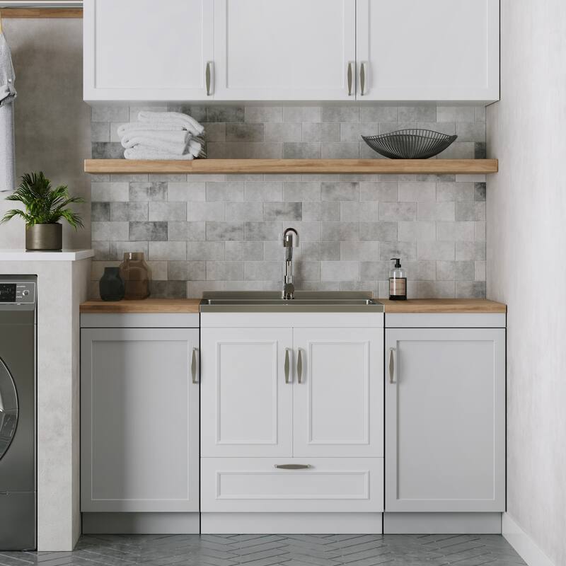 Martino Transitional Laundry Cabinet with Faucet and Stainless Steel Sink - 28" W 34.25" H x 19" D