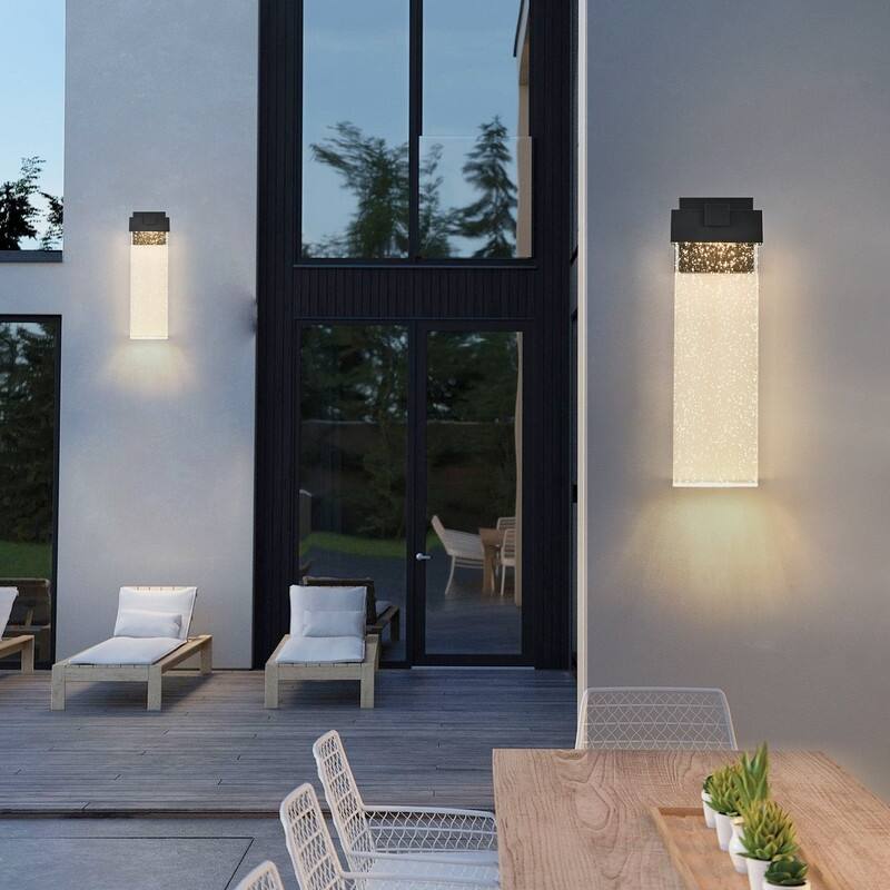 1-pack Modern Outdoor Wall Light Fixture, Weatherproof LED Wall Sconce with Bubble Crystal, Black Finish, Porch,Patio, Garden