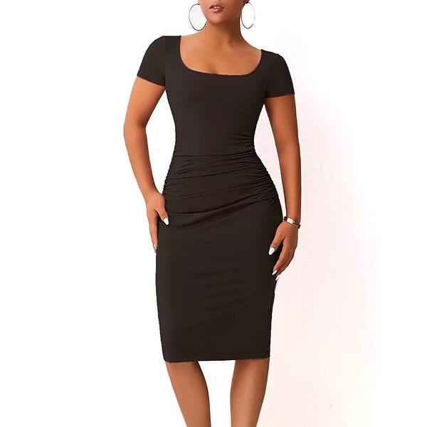 Shop Boriflors Women S Casual Basic Ruched Bodycon Dresses Short