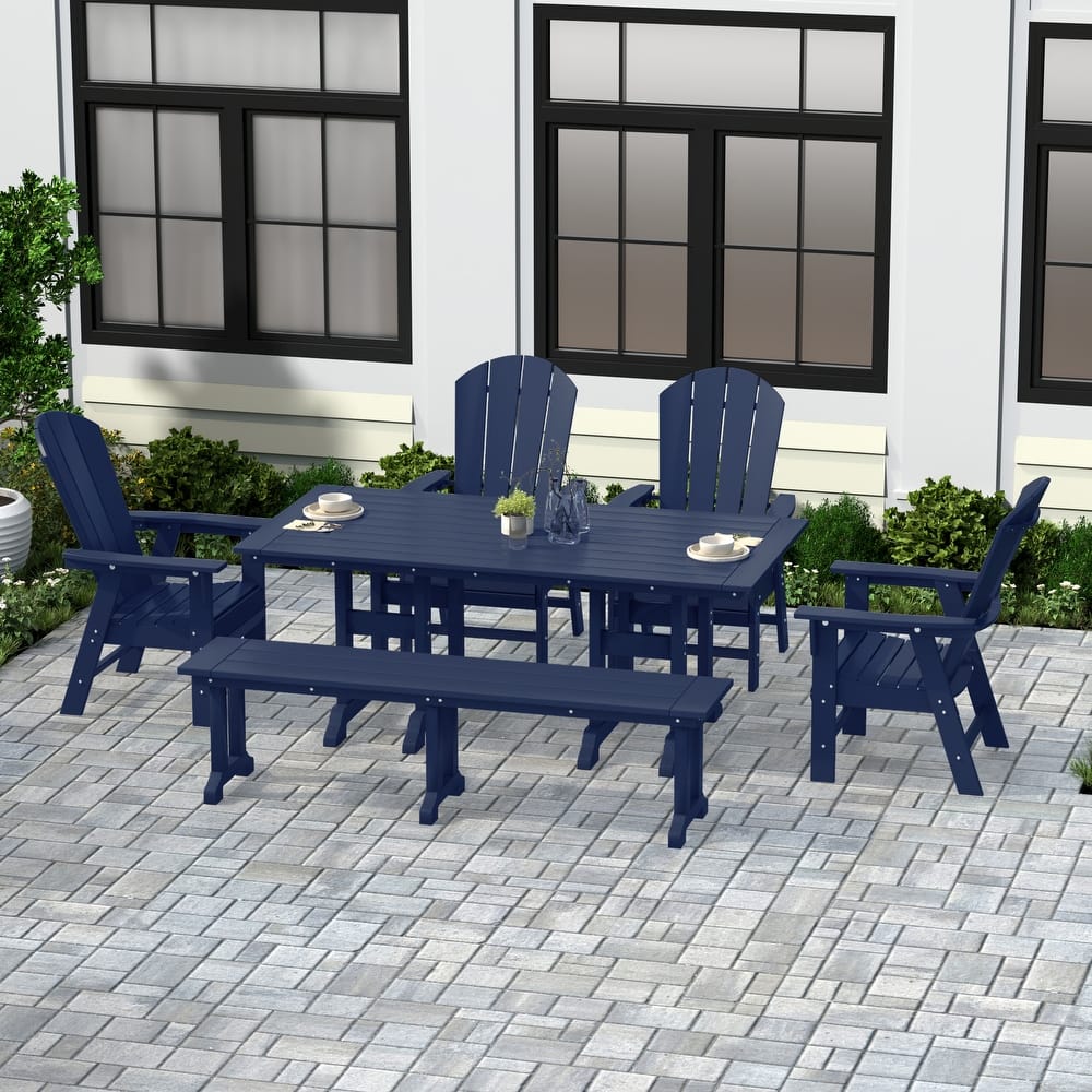 Laguna Hdpe All Weather Outdoor Patio Dining Set with Rectangle Table, Arm Chairs, and Bench (6-Piece Set)