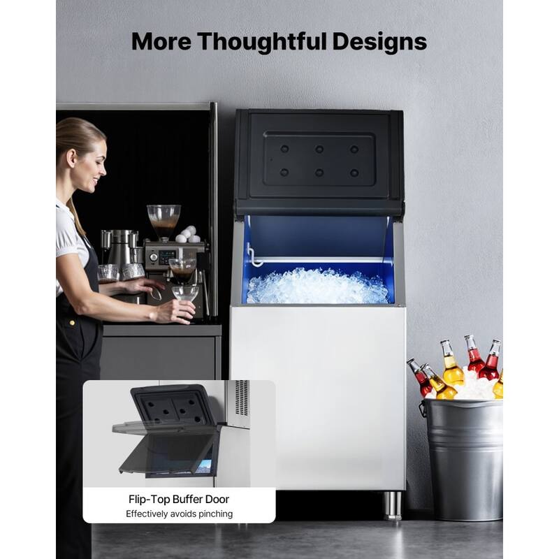 Silver-Black Stainless Steel 430 Commercial Ice Maker Storage Bin 300lbs with Insulated Casing and Adjustable Feet