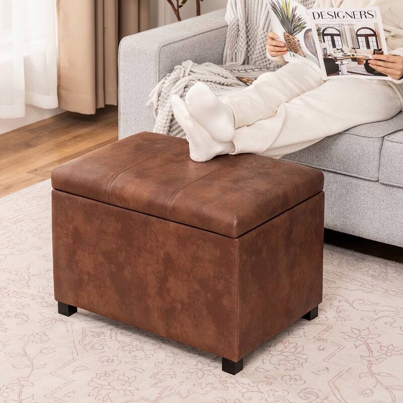 Adeco Faux Leather Storage Ottoman for Living Room Footstool