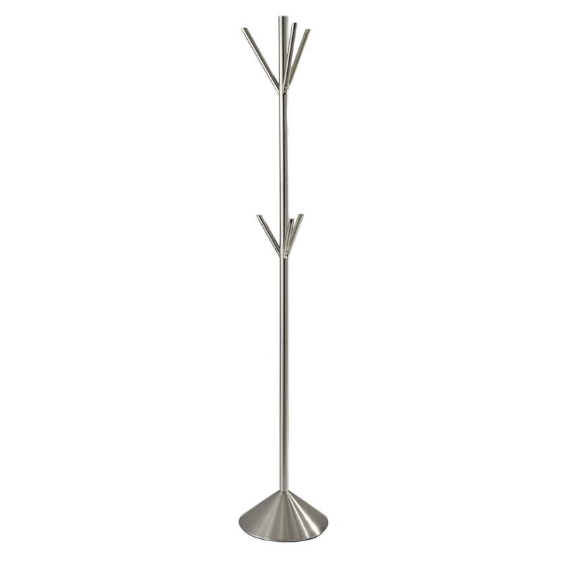 HomeRoots 68" Silver Steel Six Hook Freestanding Coat Rack - 12.00 in. x 68.00 in. x 12.00 in.