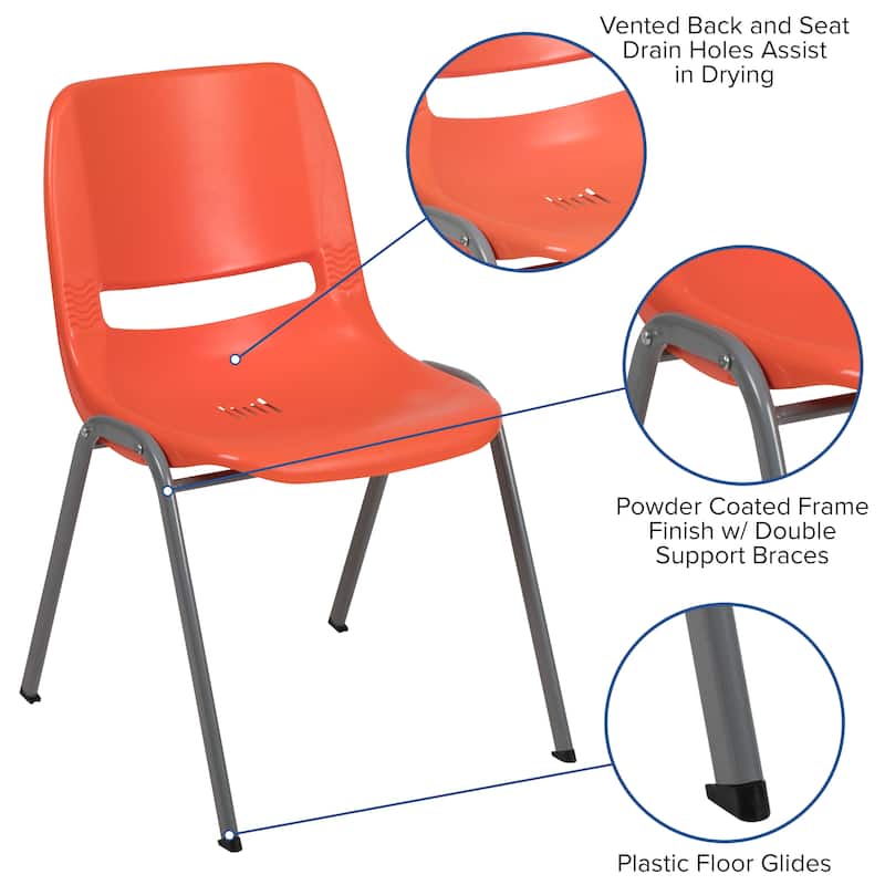 5 Pack 880 lb. Capacity Ergonomic Shell Stack Chair with Metal Frame - 23.5"D x 19.25"W x 32"H