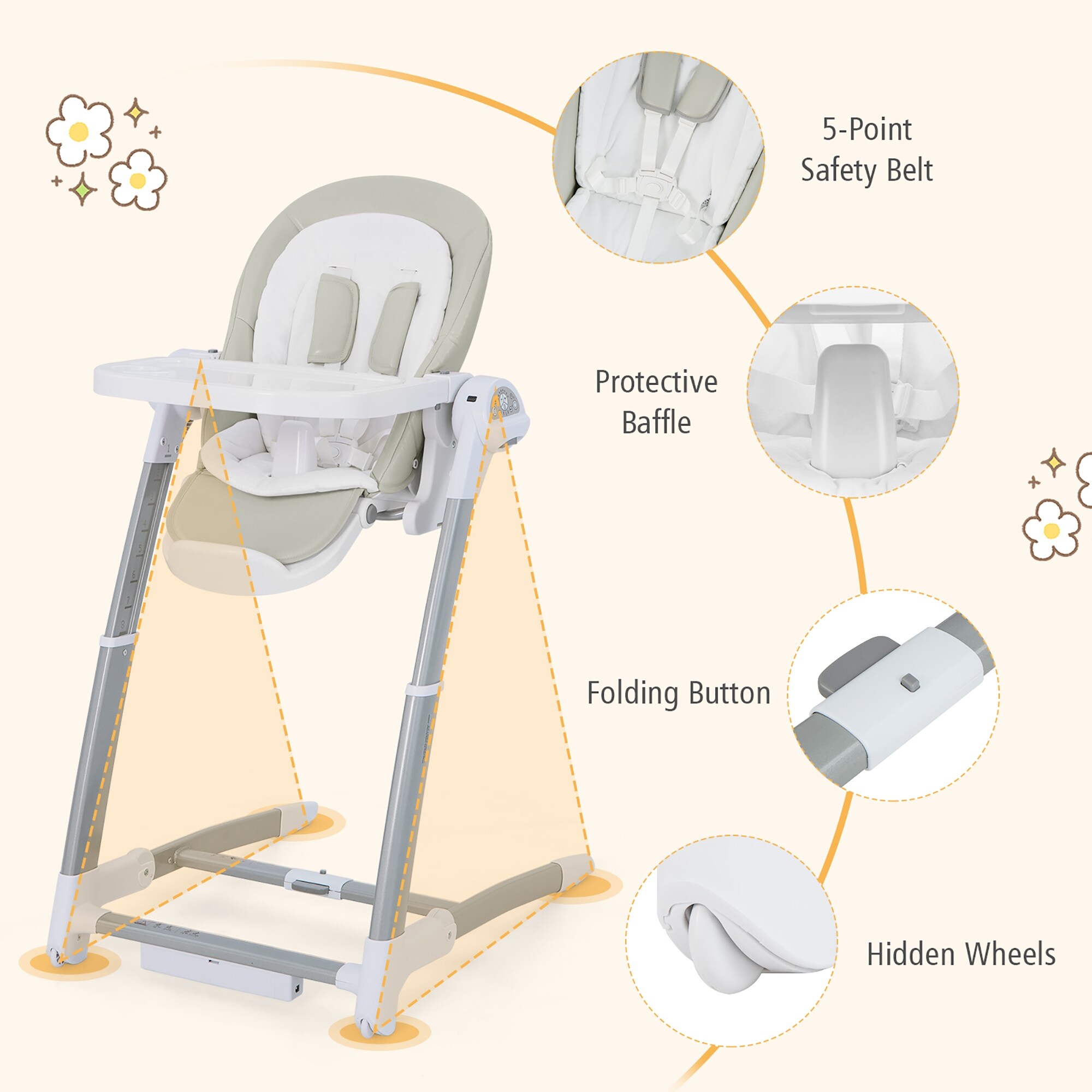 Babyjoy 3 in 1 Baby Swing High Chair with 8 Adjustable Heights