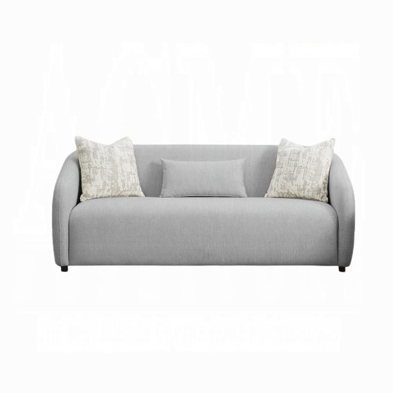 Tiena Sofa, 3 Accent Throw Pillows, Modern Light Gray Linen, 84 Inch