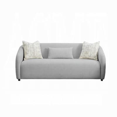 Tiena Sofa, 3 Accent Throw Pillows, Modern Light Gray Linen, 84 Inch