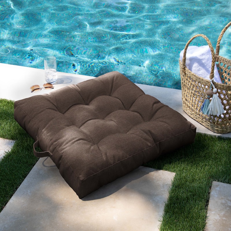 Sorra Home Sunbrella Square Tufted Floor Pillow with Handle - Canvas Java
