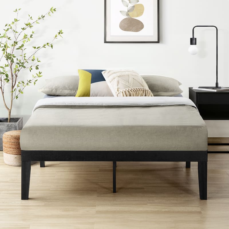 16 Inch Classic Solid Wood Platform Bed Frame in Multiple Finishes - Black - Full