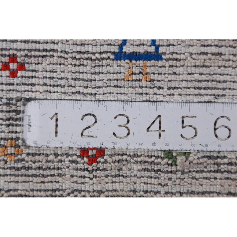 Hand Knotted Oriental 100% Wool Carpet Tribal Stripe Greys & Charcoal Gabbeh Area Rug - 12' 0'' X 8' 10''