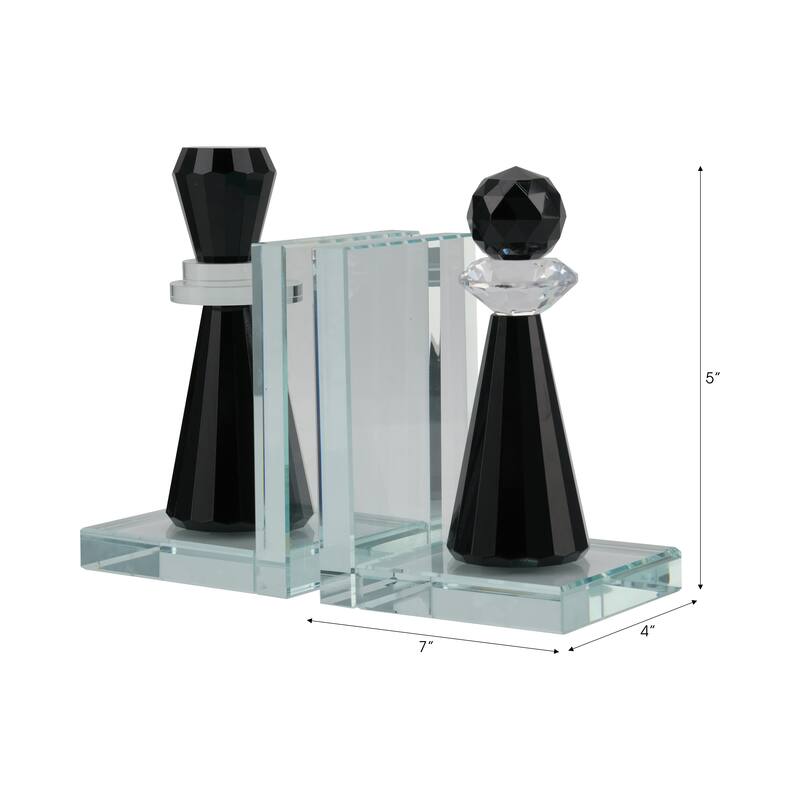 Modern Crystal Glass Chess Piece Inspired Bookends - Set of 2, 7", Clear - 7.0"