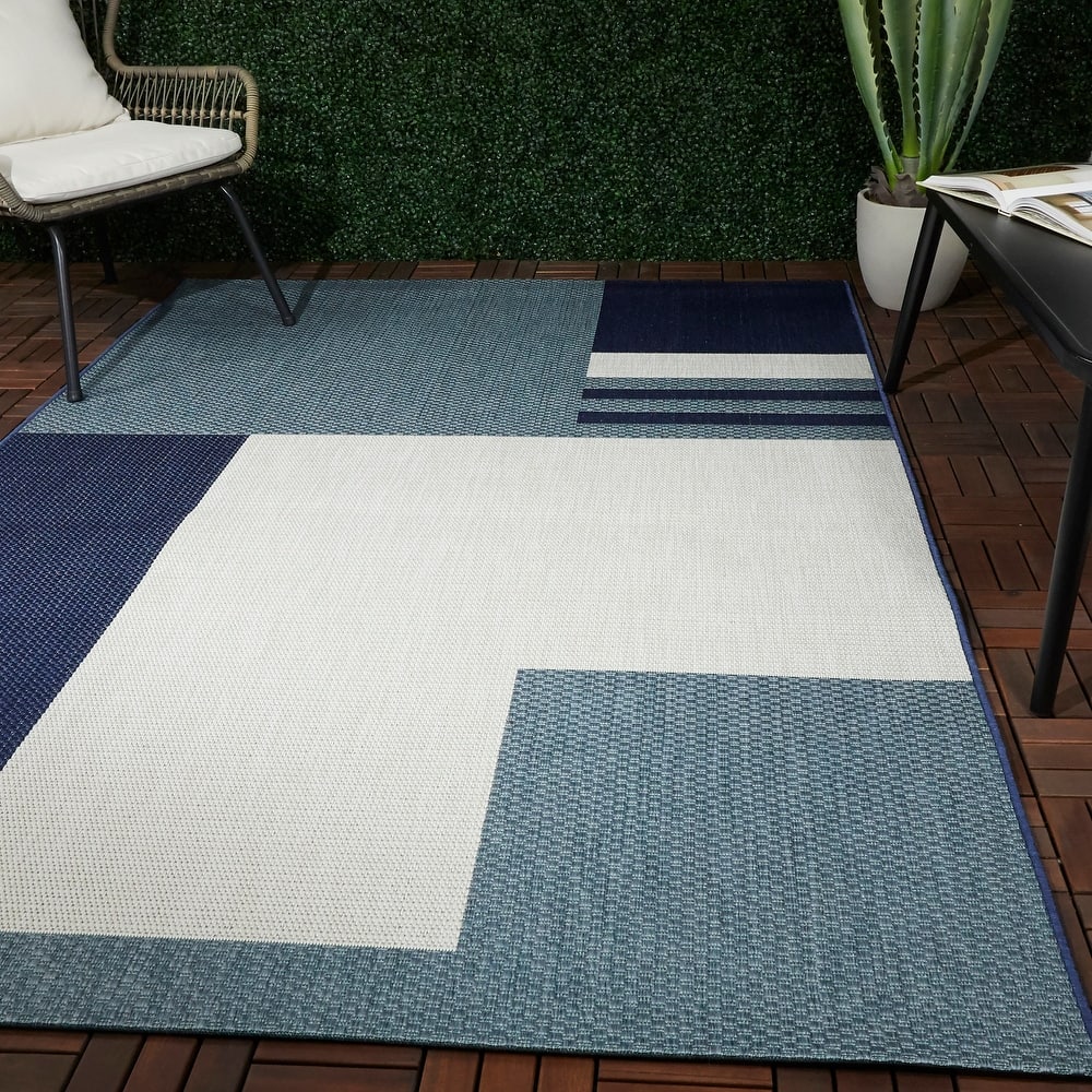 Read Modern Geometric Color Block Indoor/ Outdoor Area Rug