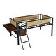 preview thumbnail 9 of 33, Metal Loft Bed with Rectangular Desk LED Lights loft Bed Frame with Storage Shelves and Ladder, Black+Brown