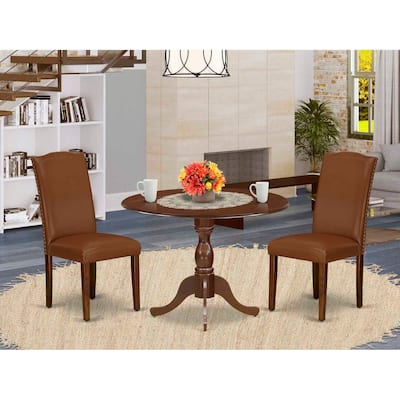 3-Piece Mahogany Finish Solid Wood Top Dining Room Set (Seats-4)
