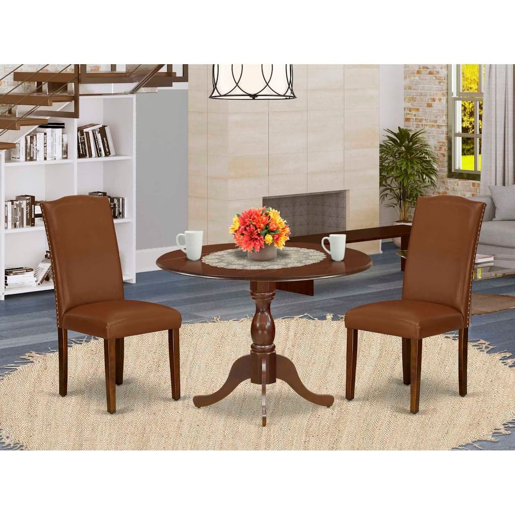 3-Piece Mahogany Finish Solid Wood Top Dining Room Set (Seats-4)