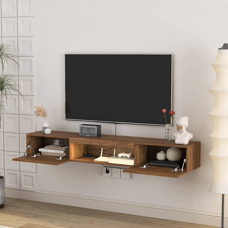 63" Modern Floating TV Stand Wall Mounted with 16 Color LEDs, Floating TV Cabinet Entertainment Center for 55 60 65 Inch TV