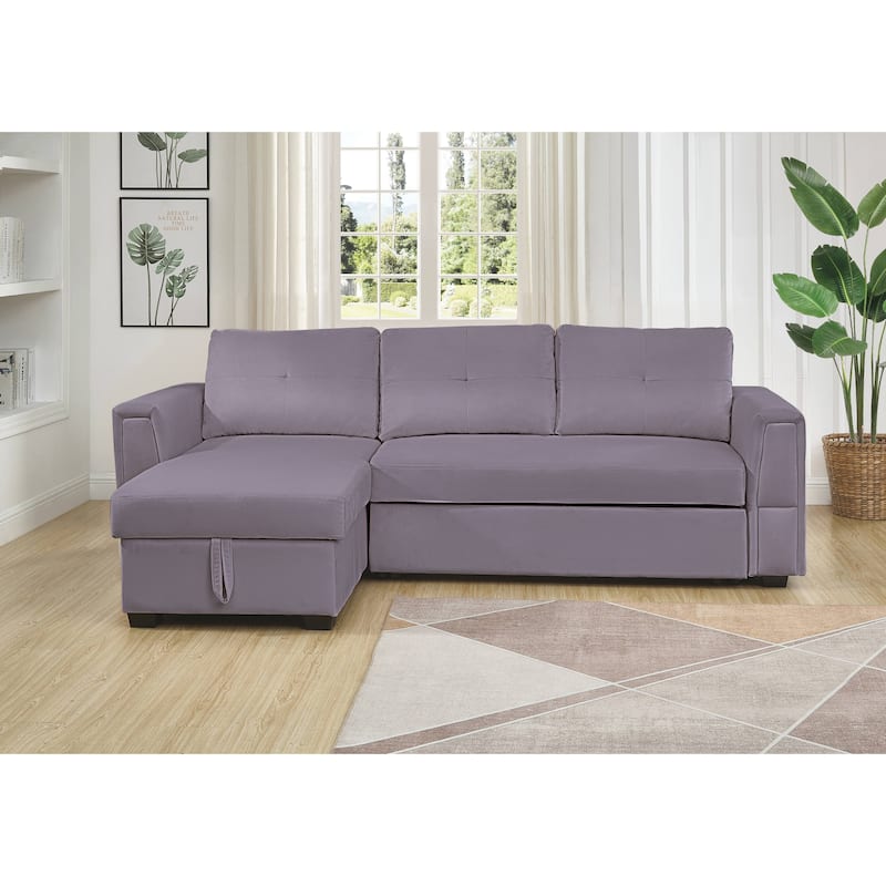 91" Wide Velvet Reversible Sofabed Sectional Sofa & Chaise - 91" Wide