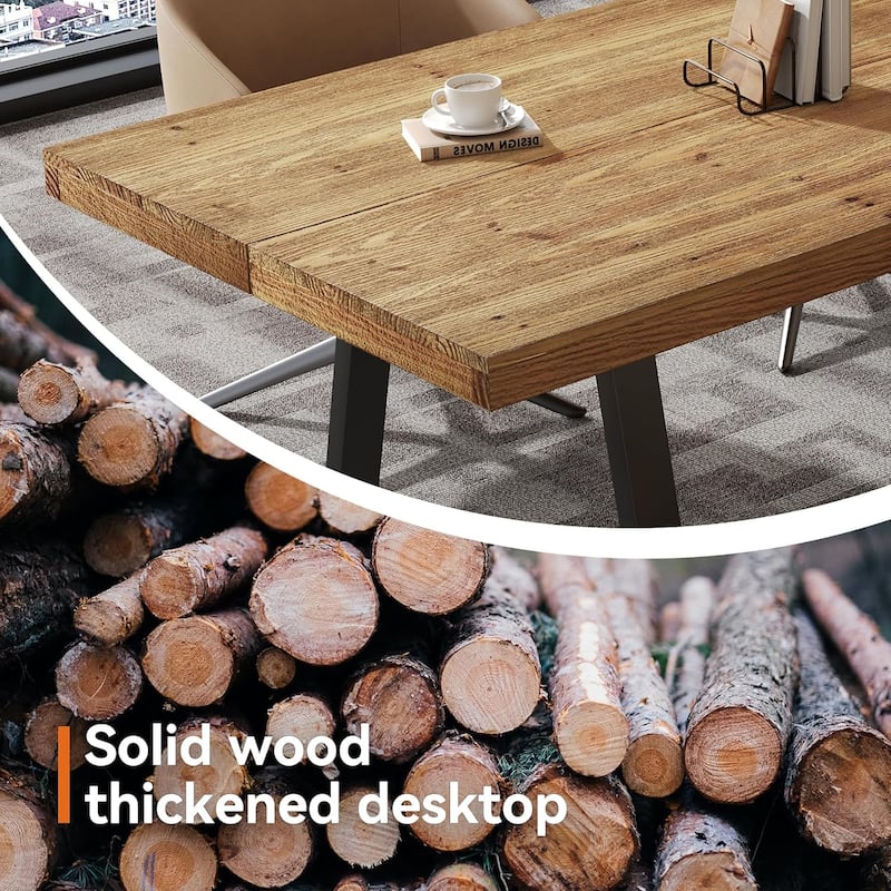 63" Industrial Solid Wood Executive Desk, Computer Laptop Desk with Strong Metal Legs, Study Writing Table Business Workstation