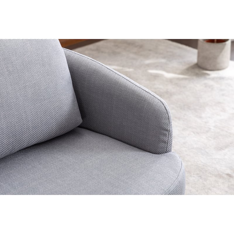Linen Fabric Swivel Accent Chair With Soild Wood Round Brown Base Leg