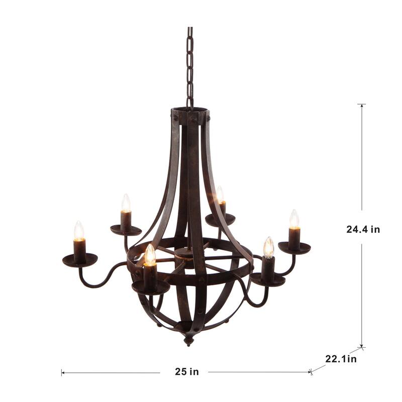 6 - Light Metal Chandelier, Hanging Light Fixture with Adjustable Chain for Kitchen Dining Room Foyer Entryway