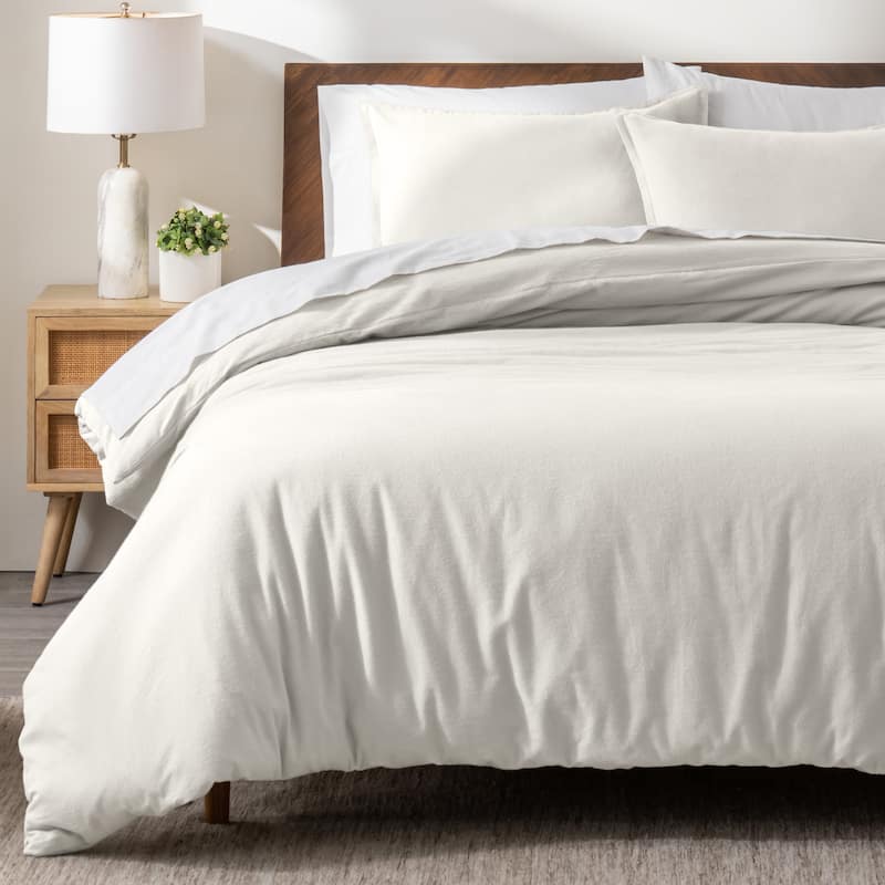 Bare Home Cotton Flannel Duvet Cover and Sham Set - Cream - Twin