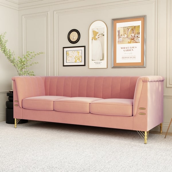 Modern Designs Velvet Upholstered Living Room Sofa, 3 Seat Sofa Couch With Golden Metal Legs with Pink Sofa - 83.46*30.51*31.9 - On Sale - Bed Bath & Beyond