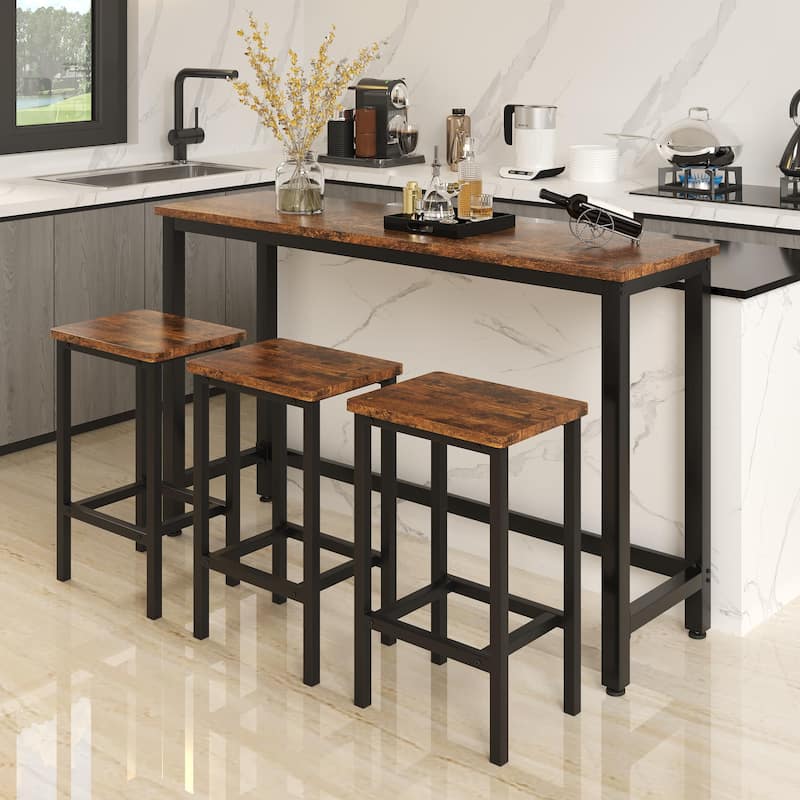 Modern 4 Piece Bar Dining Table and Chair Set, Kitchen High Dining Table Set with Three Stools