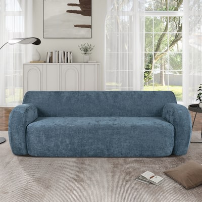 81.5" Minimalist Compression 3-Seater Sofa, Curved Design, Dark Blue Polyester