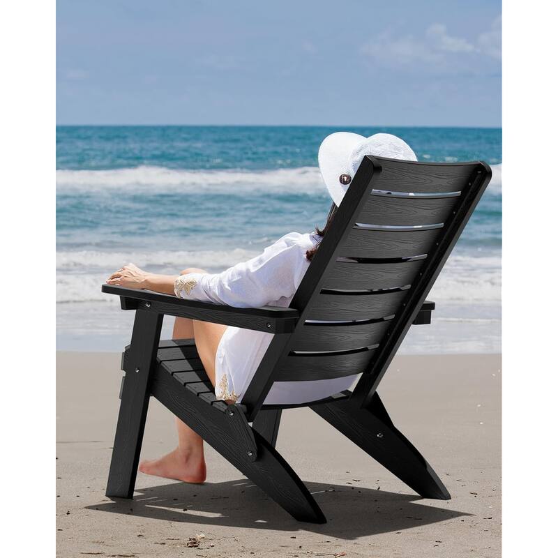 WINSOON HIPS Folding Adirondack Chairs with Arc Back & Cup Holder Set Of 4