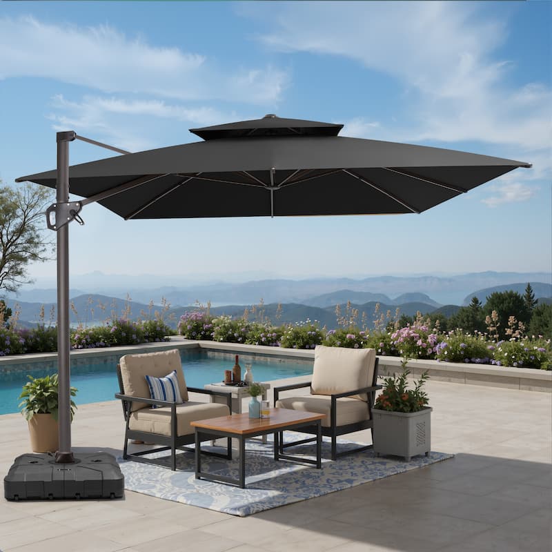VredHom Patio Outdoor 9 x 11 FT Double Top Cantilever-Offset Umbrella with HDPE Wheel Base