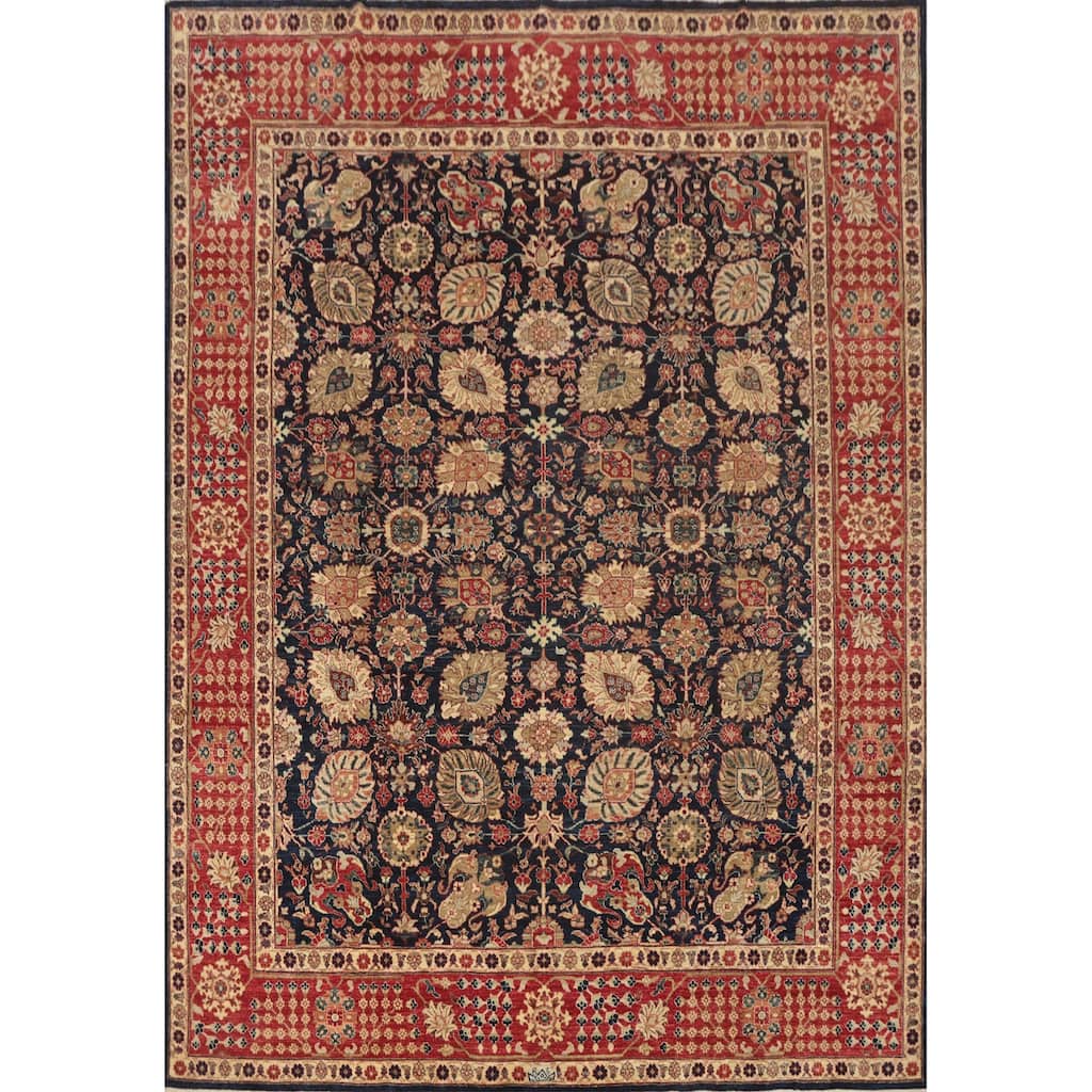 Hand Knotted Traditional Wool Blue Geometric Area Rug - 9' 8'' X 8' 2''
