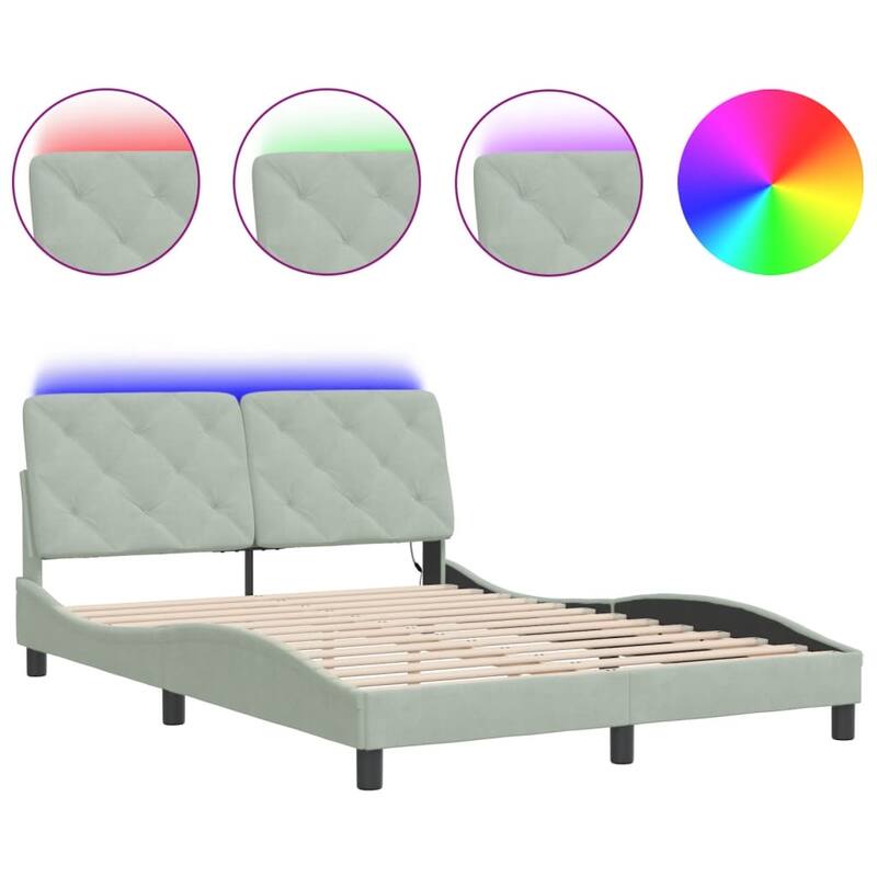 vidaXL Bed Frame with LED Lights Platform Bed Base Bedroom Furniture Velvet