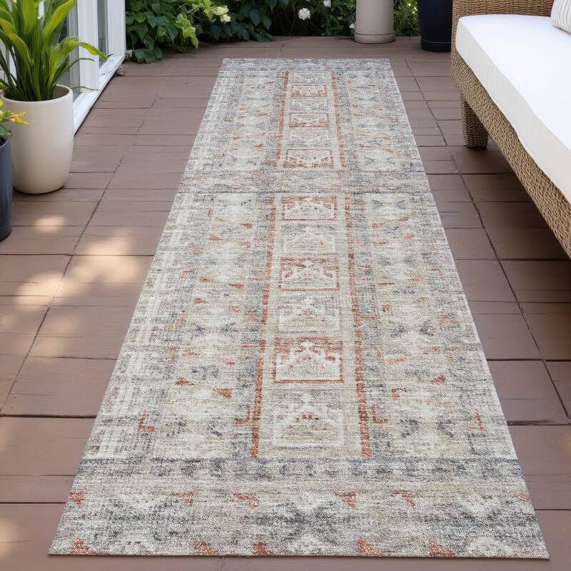 Machine Washable Indoor/Outdoor Global Traditional Chantille Rug - Beige - 2'3" x 7'6"