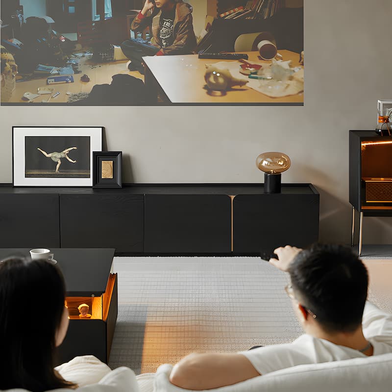 78.74" Modern TV Stands, Black Wood Texture, with 4 Large Cabinets for Storage