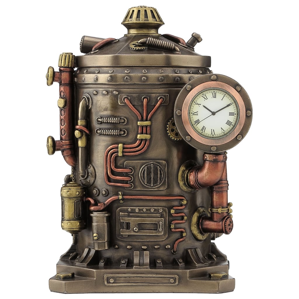 Veronese Design 7.1 H Steampunk Mysterious Container Clock Cold Cast Bronze