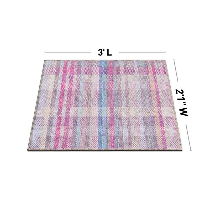 Contemporary Plaid Machine Washable Area Rug