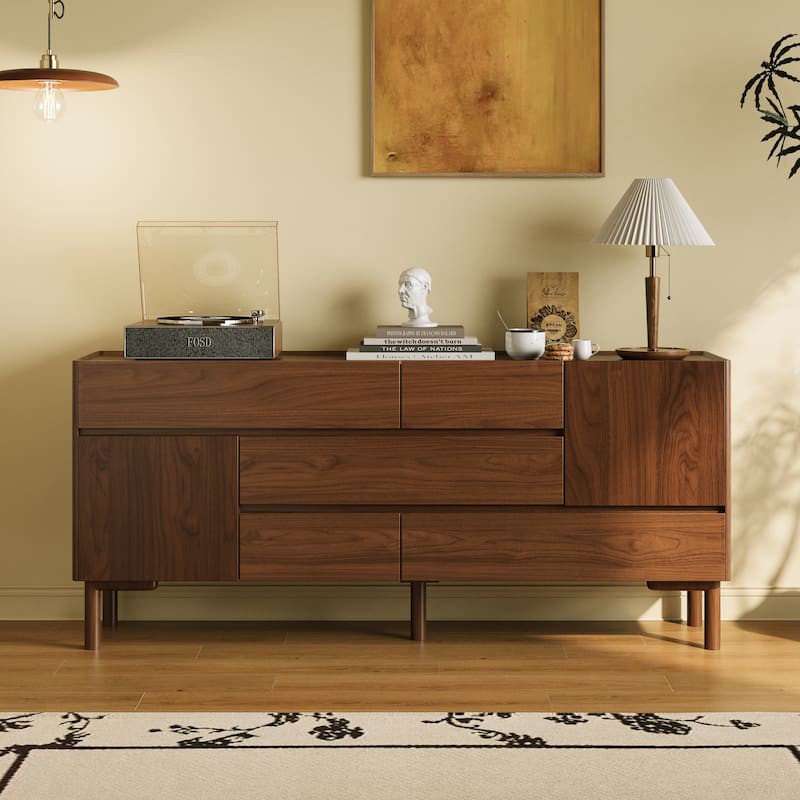 JASIWAY Buffet Table Cabinet Sideboard Cabinet with Drawers, Walnut