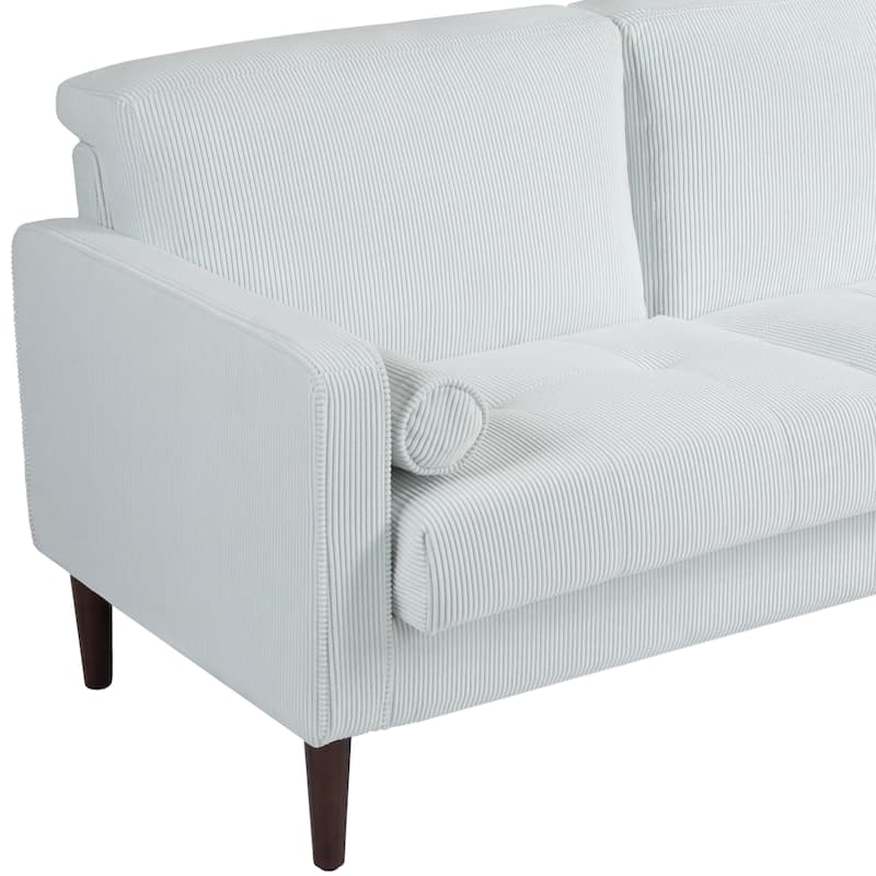 Modern Corduroy Upholstered Loveseat with Bolster Pillows and Wood Legs
