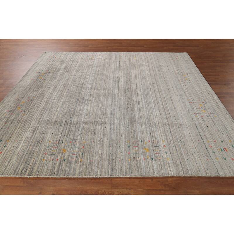 Striped Gabbeh Square Area Rug Hand-Knotted Wool Carpet - 7'10"x 7'11"
