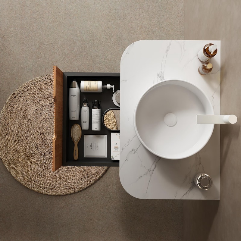 Plywood Wall-Mounted Bathroom Vanity Set with Integrated Ceramic Sink in Natural Wood