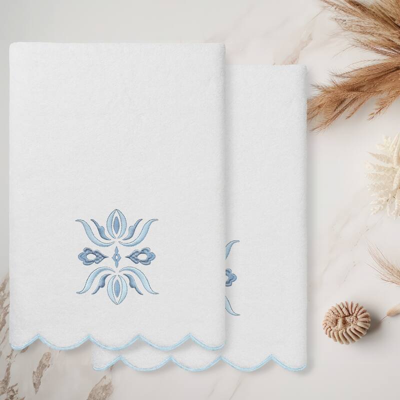 Authentic Hotel and Spa 100% Turkish Cotton FLOWER CREST Scallop Towel Collection