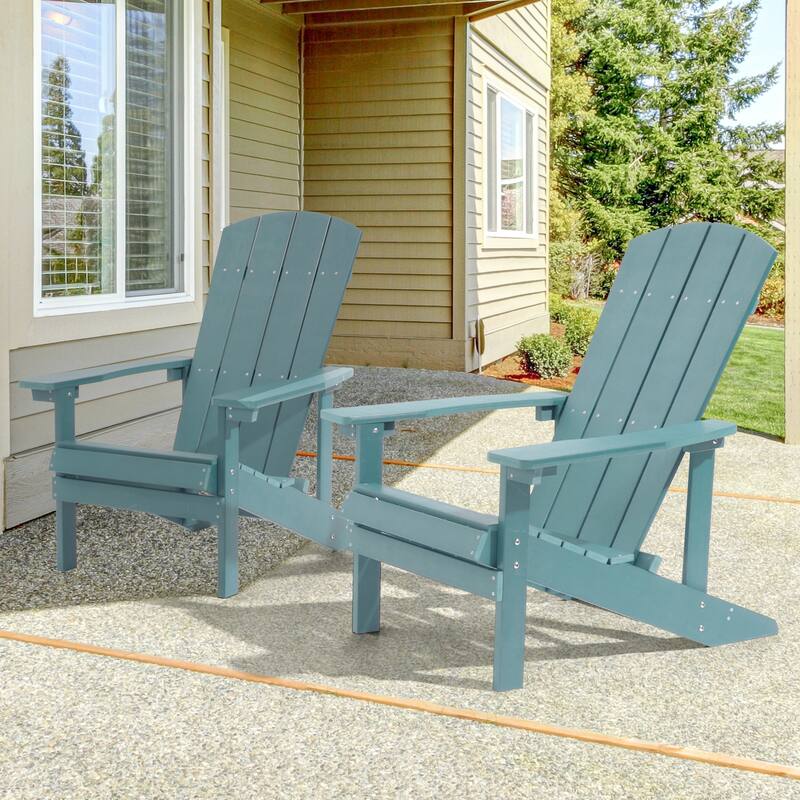 BONOSUKI Patio Adirondack Chair with Cupholder,Weather Resin-Set of 2 - Lake Blue